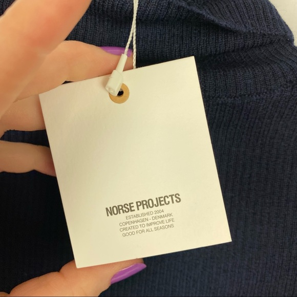 NEW Norse Projects Dark Navy Siri Roll 100% Merino Wool Sweater Womens Size XS - Picture 14 of 16